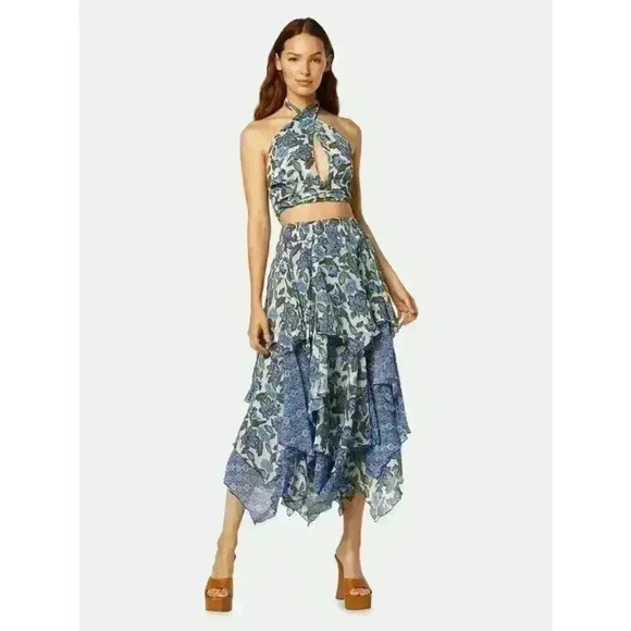 NWT MISA Los Angeles REVOLVE Zoe Maxi SKIRT Flora Azulia and Blue Astra Size XS - Picture 1 of 10